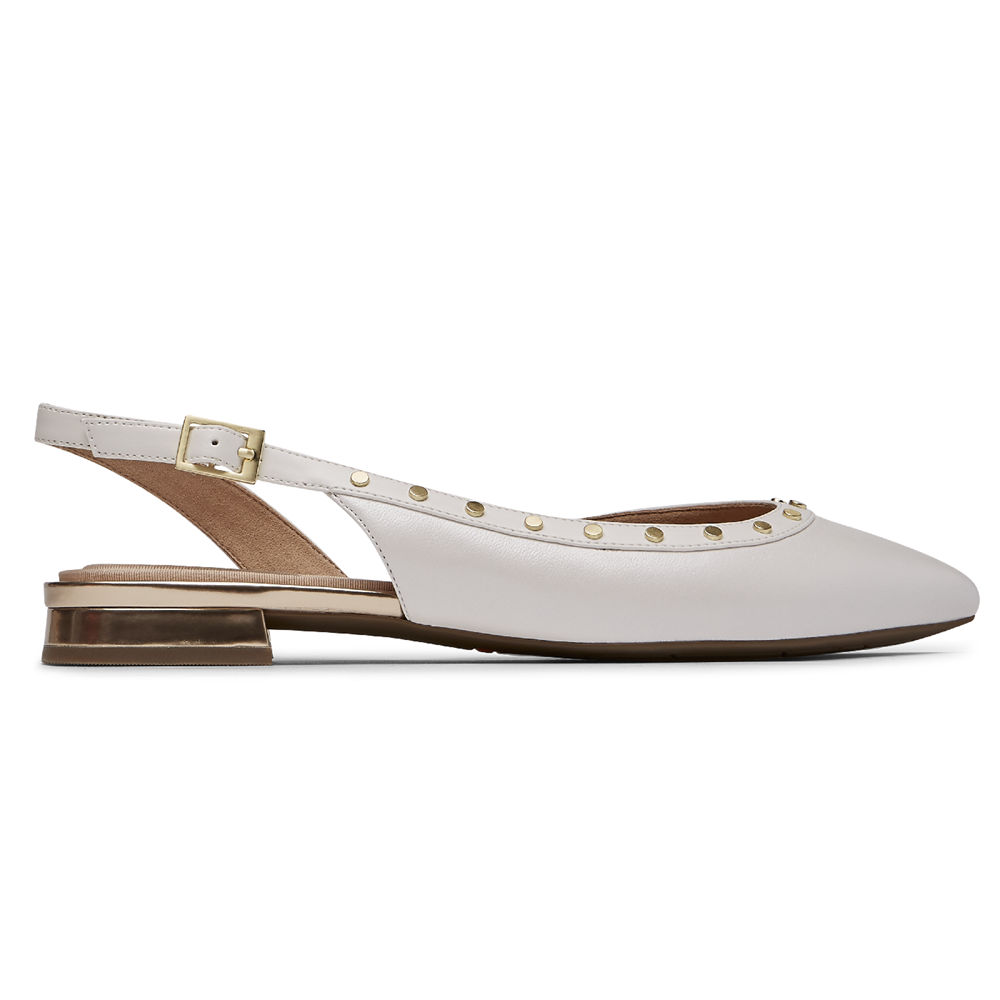 Slingback Rockport Mujer Mexico - Total Motion Zuly Studded Blancos - IZAOV8493